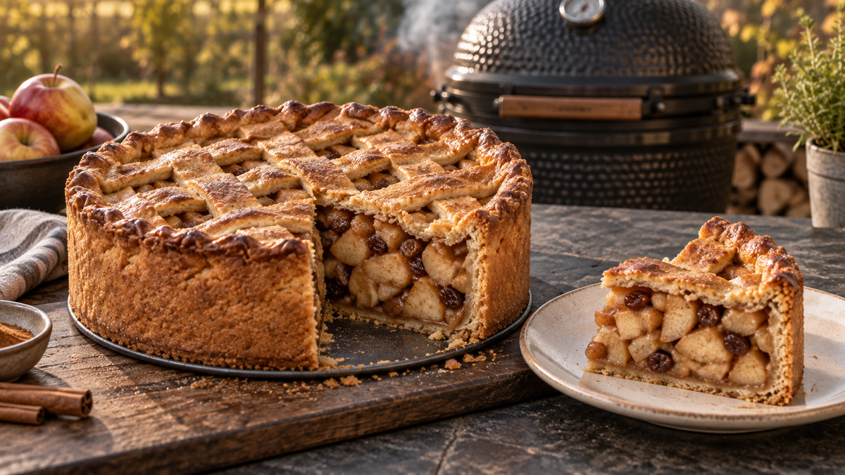 Goudbruine appeltaart van de kamado